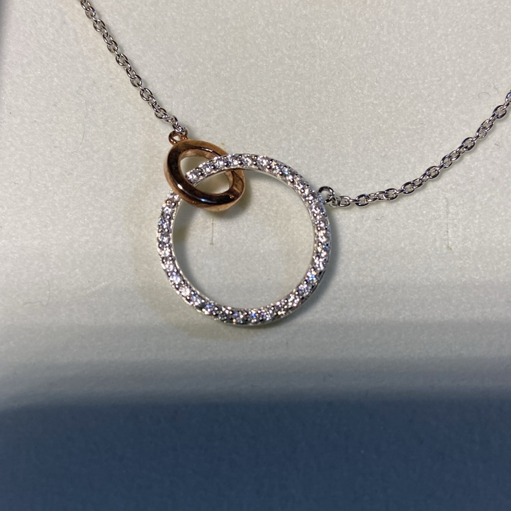 Connected Circles Best Friend 925 Sterling Silver 18” chain necklace with CZ
